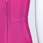 Fuchsia Pink Bodycon Midi Dress – Sleeveless V-Neck with Cross Front Detail For Summer Parties & Dates