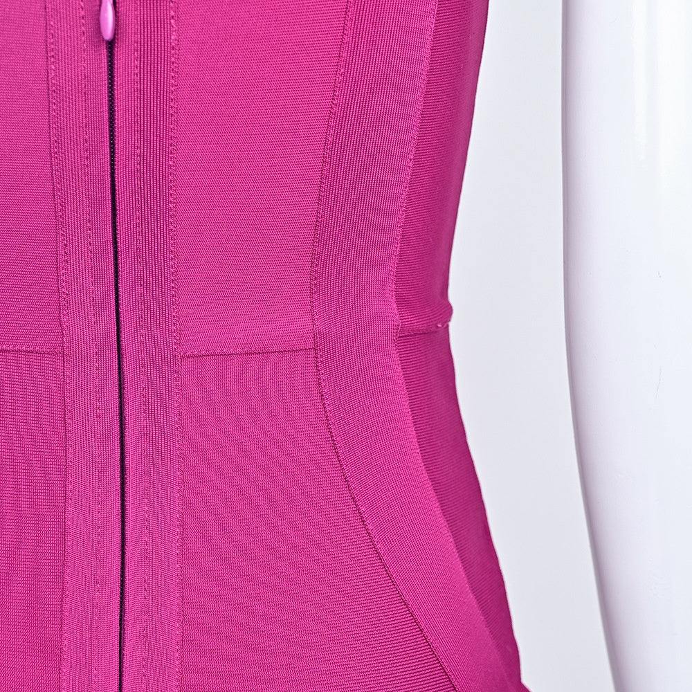 Fuchsia Pink Bodycon Midi Dress – Sleeveless V-Neck with Cross Front Detail For Summer Parties & Dates
