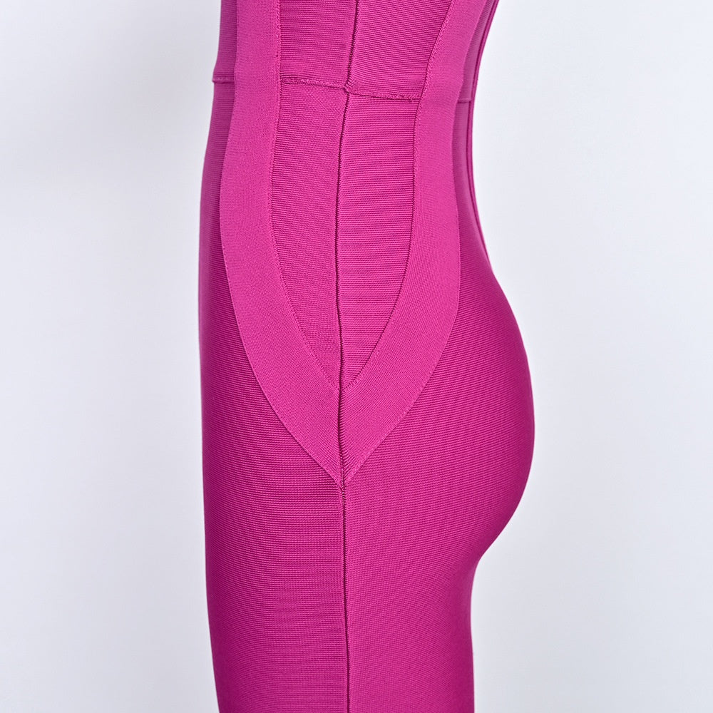 Fuchsia Pink Bodycon Midi Dress – Sleeveless V-Neck with Cross Front Detail For Summer Parties & Dates