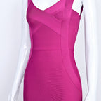 Fuchsia Pink Bodycon Midi Dress – Sleeveless V-Neck with Cross Front Detail For Summer Parties & Dates