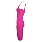 Fuchsia Pink Bodycon Midi Dress – Sleeveless V-Neck with Cross Front Detail For Summer Parties & Dates