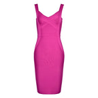 Fuchsia Pink Bodycon Midi Dress – Sleeveless V-Neck with Cross Front Detail For Summer Parties & Dates