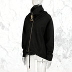 Funnel Neck Zip Jacket Women | Gold Hardware Drawstring Waist Utility Coat