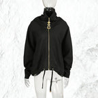 Funnel Neck Zip Jacket Women | Gold Hardware Drawstring Waist Utility Coat