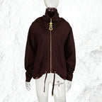 Funnel Neck Zip Jacket Women | Gold Hardware Drawstring Waist Utility Coat