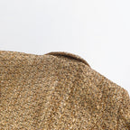Gold Tweed Double Breasted Blazer Set Women's 2 Piece Suit Pearl Buttons