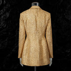Gold Tweed Double Breasted Blazer Set Women's 2 Piece Suit Pearl Buttons