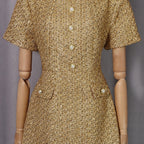 Tweed Party Dress | Short Sleeve Pearl Button Mini Dress