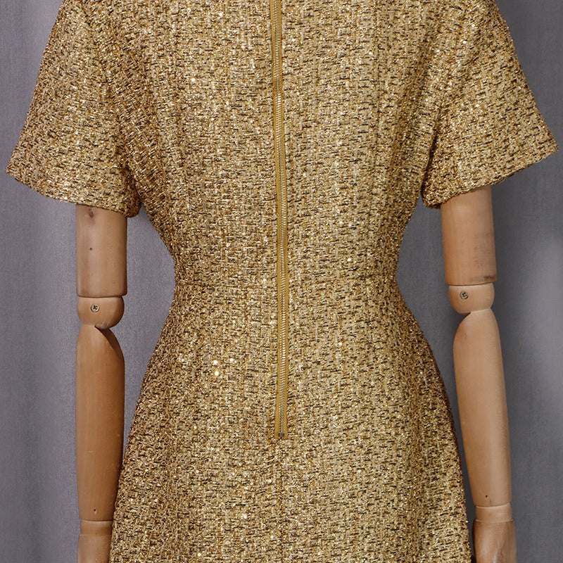 Tweed Party Dress | Short Sleeve Pearl Button Mini Dress