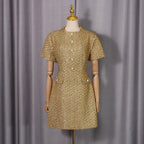 Tweed Party Dress | Short Sleeve Pearl Button Mini Dress
