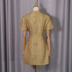 Tweed Party Dress | Short Sleeve Pearl Button Mini Dress