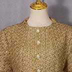 Tweed Party Dress | Short Sleeve Pearl Button Mini Dress