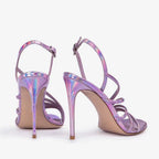 Gold Pink Red Holographic Stiletto Sandals Strappy Slingback Heels - Styeenigma