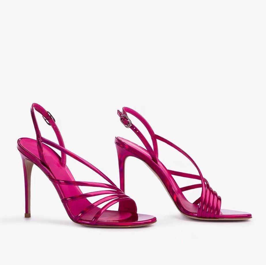 Gold Pink Red Holographic Stiletto Sandals Strappy Slingback Heels - Styeenigma