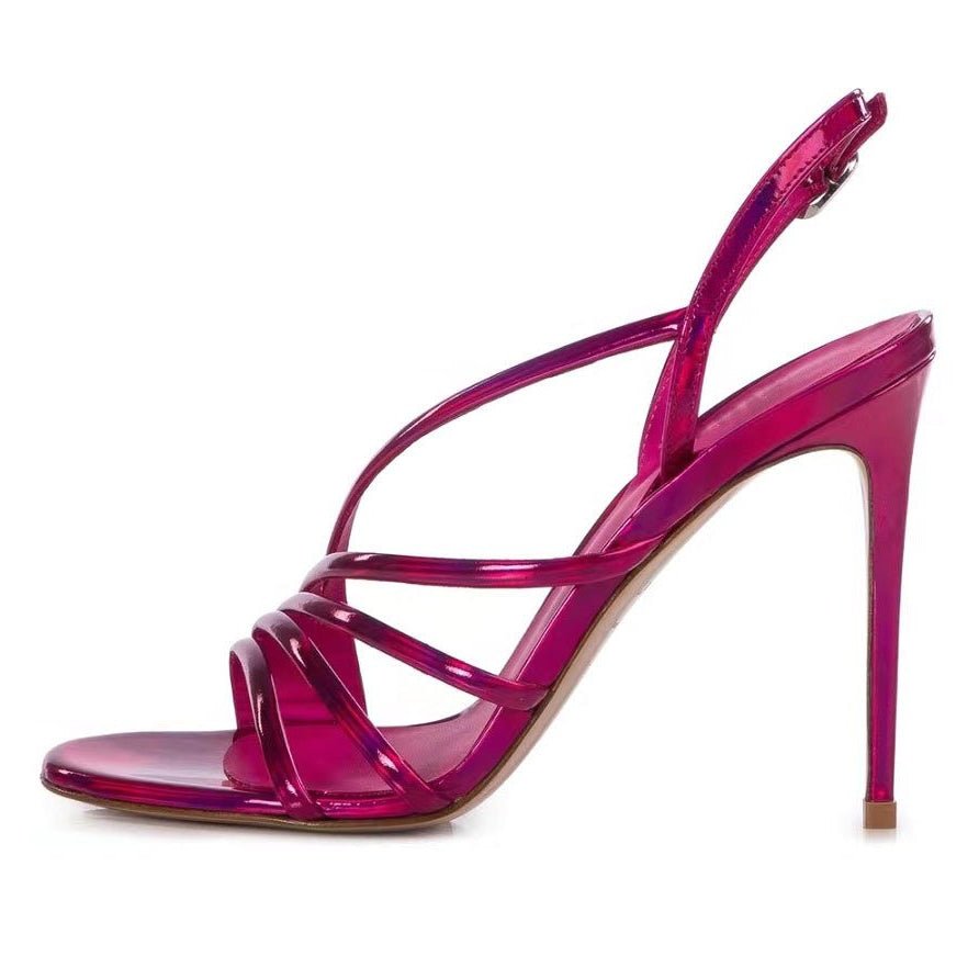 Gold Pink Red Holographic Stiletto Sandals Strappy Slingback Heels - Styeenigma
