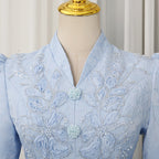 Elegant Formal Dress Set - Floral Embroidery Peplum Top Maxi Skirt