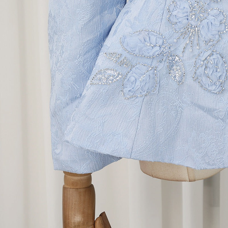Elegant Formal Dress Set - Floral Embroidery Peplum Top Maxi Skirt