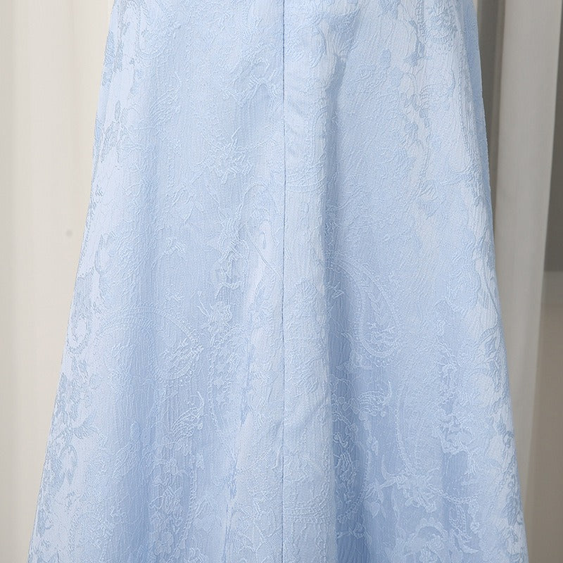 Elegant Formal Dress Set - Floral Embroidery Peplum Top Maxi Skirt