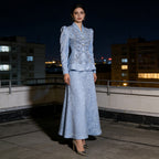 Elegant Formal Dress Set - Floral Embroidery Peplum Top Maxi Skirt