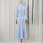 Elegant Formal Dress Set - Floral Embroidery Peplum Top Maxi Skirt
