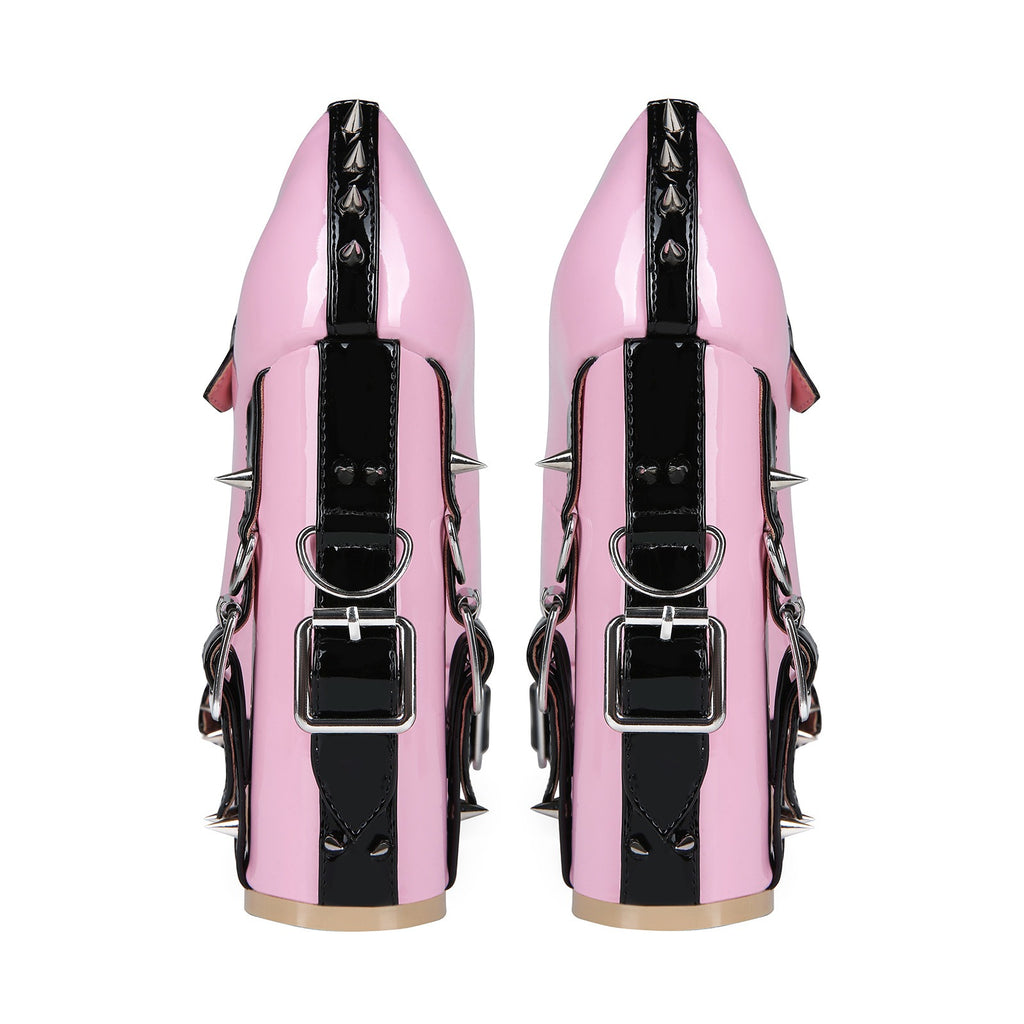 Women's Y2K Platform Mary Jane Heels - Ultra High Chunky Block Heel Pumps with Chain Rivet Buckle, Kawaii Punk Gothic Lolita Cosplay Shoes - Styeenigma