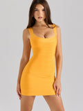 Ribbed Square Neck Mini Dress – Bodycon Sleeveless Stretch Dress for Party - Styeenigma
