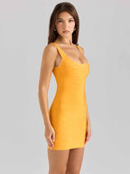 Ribbed Square Neck Mini Dress – Bodycon Sleeveless Stretch Dress for Party - Styeenigma