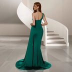 Single Shoulder Long Tail Backless Evening Dress – Bridesmaid & Party Gown - Styeenigma