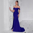 Off-the-Shoulder Mermaid Long Prom Dress with High Slit - Styeenigma