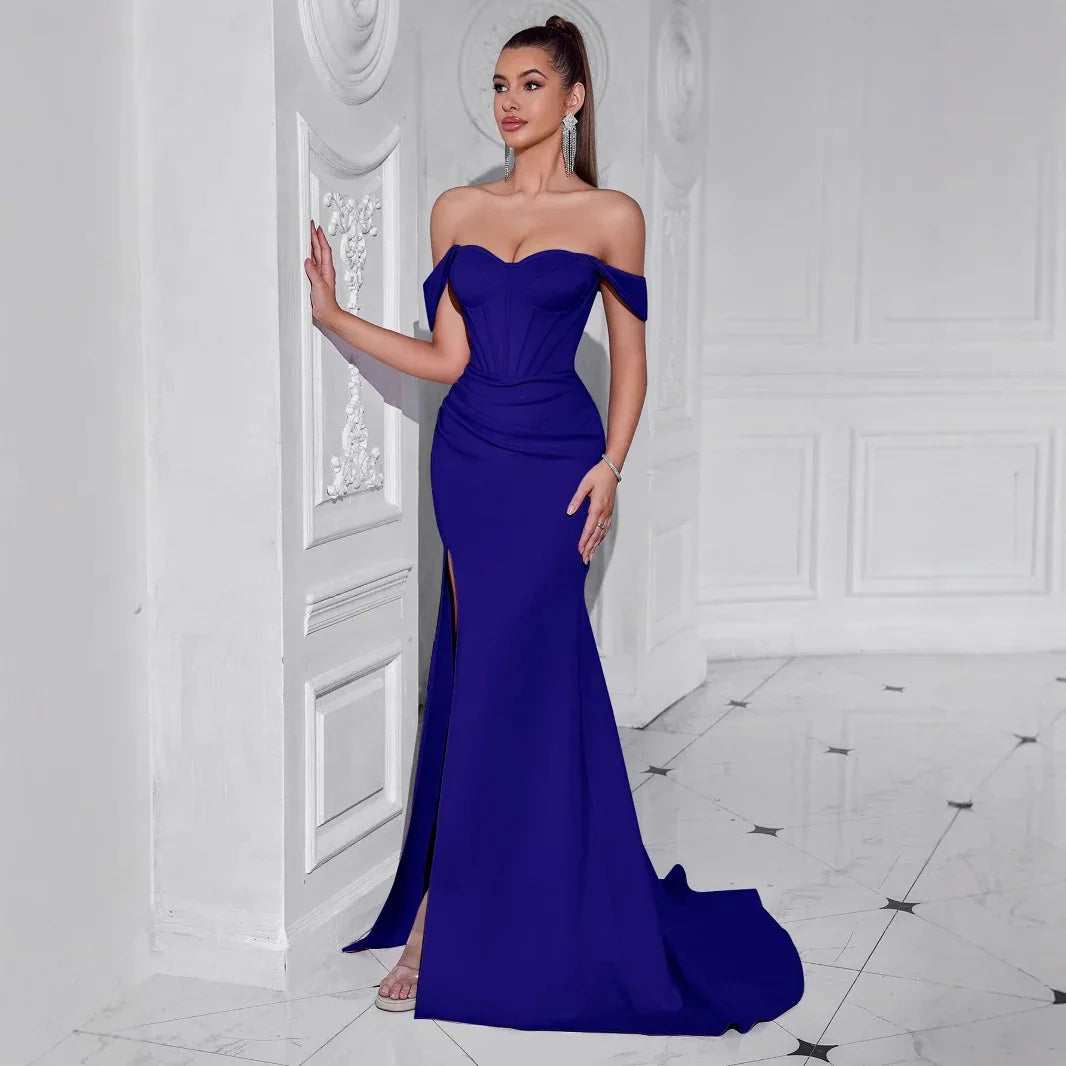 Off-the-Shoulder Mermaid Long Prom Dress with High Slit - Styeenigma