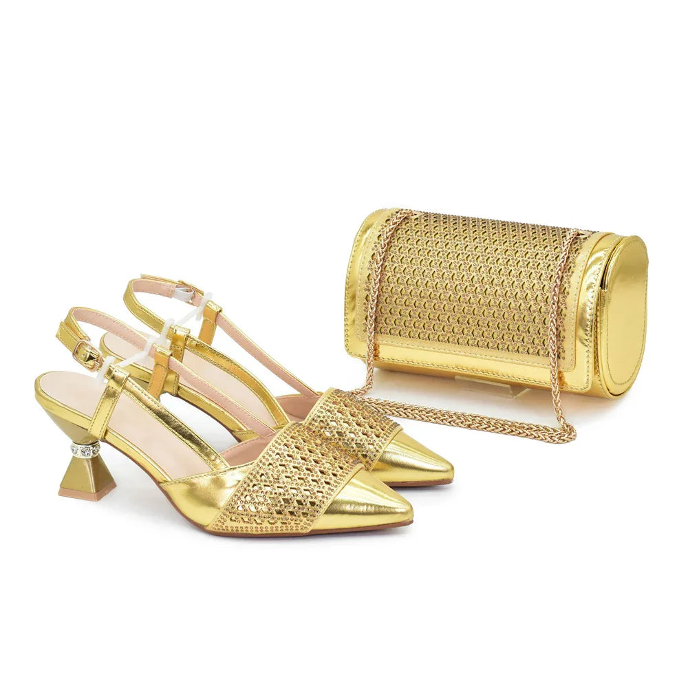 Pointed Toe Rhinestone Stiletto Sandals & Bag Bridal Set - Styeenigma