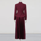 Elegant Women’s Two-Piece Set – 3D Embroidered Jacket & High-Waist Pleated Skirt - Styeenigma