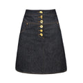 High Waist Single-Row Gold Button Denim A-Line Mini Skirt for Women - Styeenigma