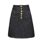 High Waist Single-Row Gold Button Denim A-Line Mini Skirt for Women - Styeenigma
