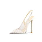 Women's Pointed Toe Lace Mesh Peep Toe High Heel Sandals - Styeenigma