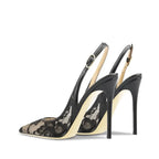 Women's Pointed Toe Lace Mesh Peep Toe High Heel Sandals - Styeenigma