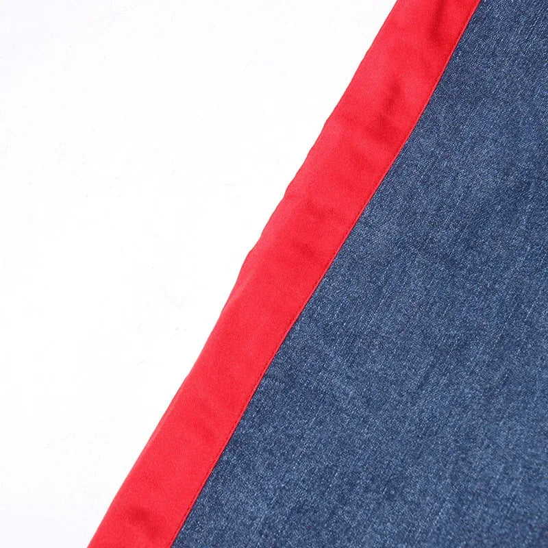 Bowknot Patchwork Straight Denim Jeans – Women’s Mid Waist Blue - Styeenigma