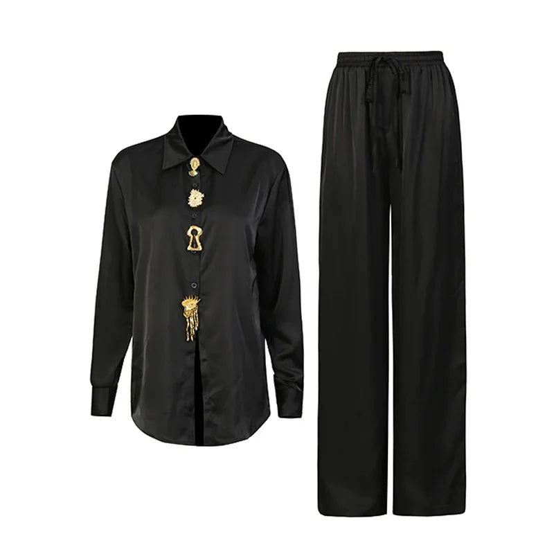 Vintage Style Women’s Shirt and Wide Leg Pants Set - Styeenigma