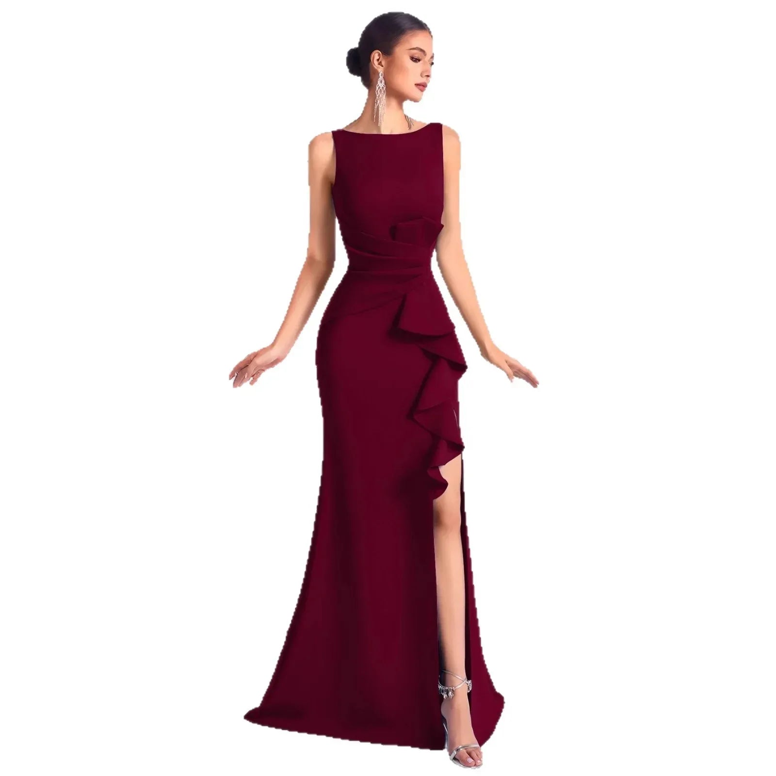 Women’s Maxi Evening Gown Dress – Ruched Waist Mermaid Formal Dress - Styeenigma