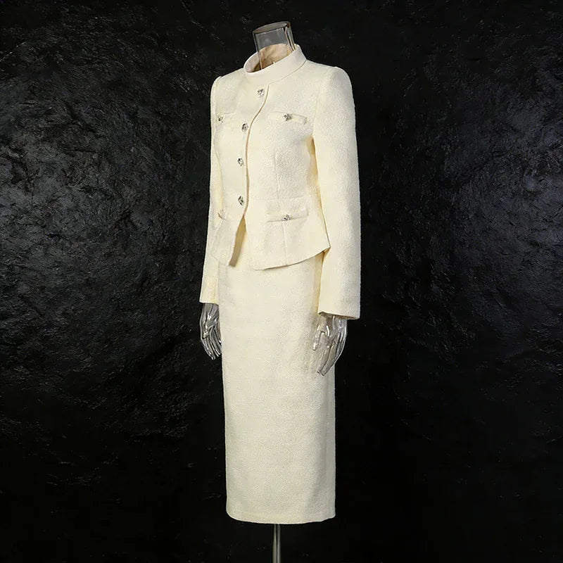 Women’s Two-Piece Set – Stand Collar Short Top & Midi Skirt - Styeenigma