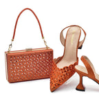 Pointed Toe Sequin Slip-On Stiletto Shoes & Matching Bag Set - Styeenigma