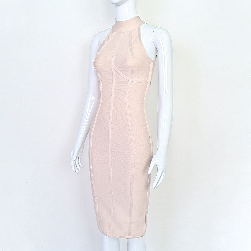 High Neck Bodycon Midi Dress – Sleeveless Perfect  for Cocktail, Date & Evening Wear