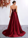 Satin Strapless Corset Body-con Evening Gown Formal Dress - Styeenigma