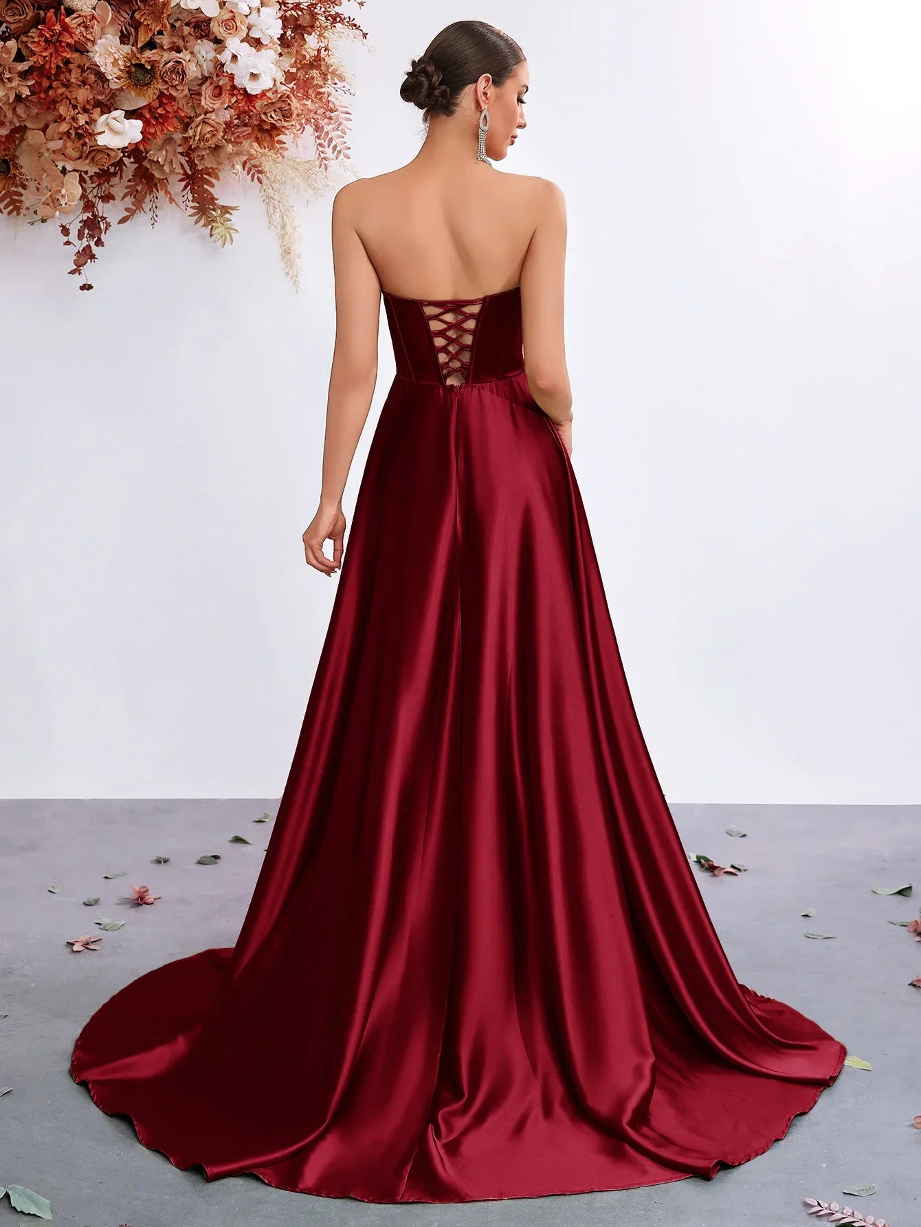 Satin Strapless Corset Body-con Evening Gown Formal Dress - Styeenigma