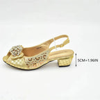 Rhinestone Floral Buckle High Heel Shoes & Bag Set - Styeenigma