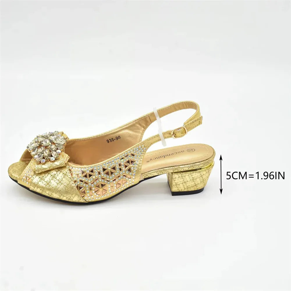 Rhinestone Floral Buckle High Heel Shoes & Bag Set - Styeenigma