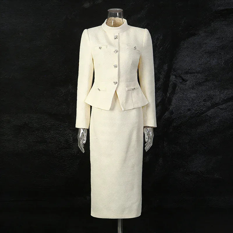 Women’s Two-Piece Set – Stand Collar Short Top & Midi Skirt - Styeenigma