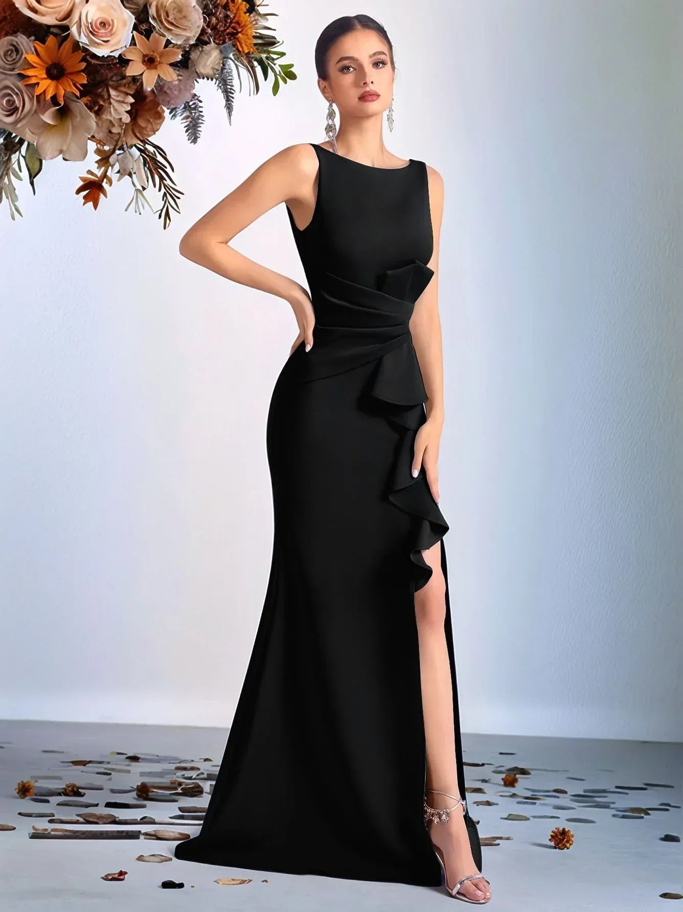 Women’s Maxi Evening Gown Dress – Ruched Waist Mermaid Formal Dress - Styeenigma