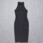 High Neck Bodycon Midi Dress – Sleeveless Perfect  for Cocktail, Date & Evening Wear