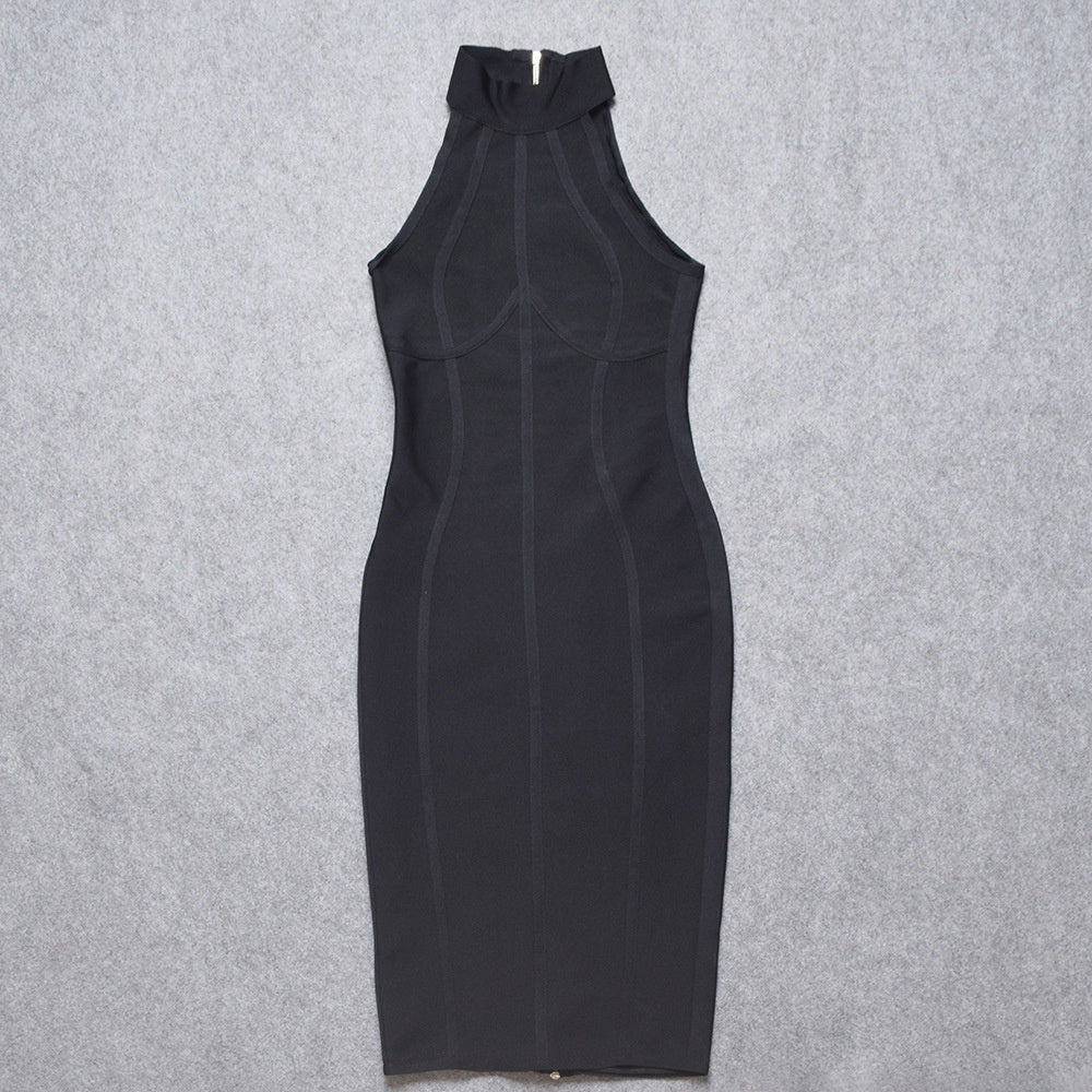 High Neck Bodycon Midi Dress – Sleeveless Perfect  for Cocktail, Date & Evening Wear